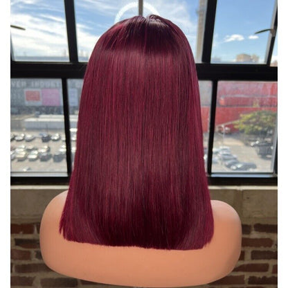 Human Hair Wigs Women Glueless Lace Front Straight Bob Burgundy 99j short Wig UK