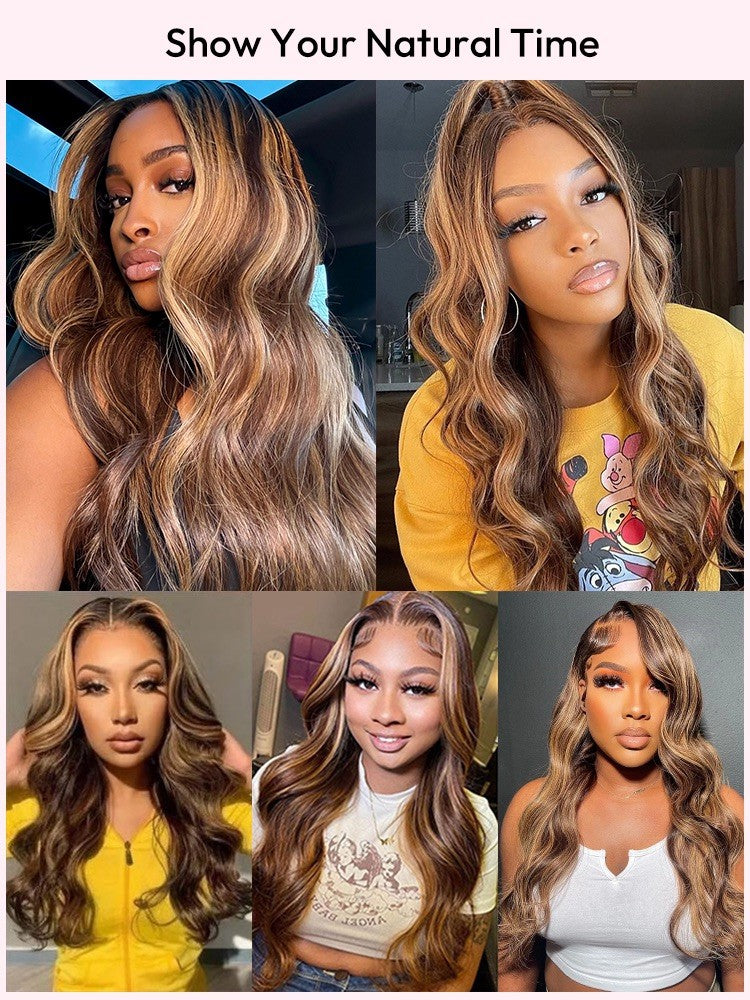 Glueless Ready To Go Wig Piano Colored Body Wave 5*5 Closure With Highlights