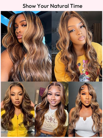 Glueless Ready To Go Wig Piano Colored Body Wave 5*5 Closure With Highlights