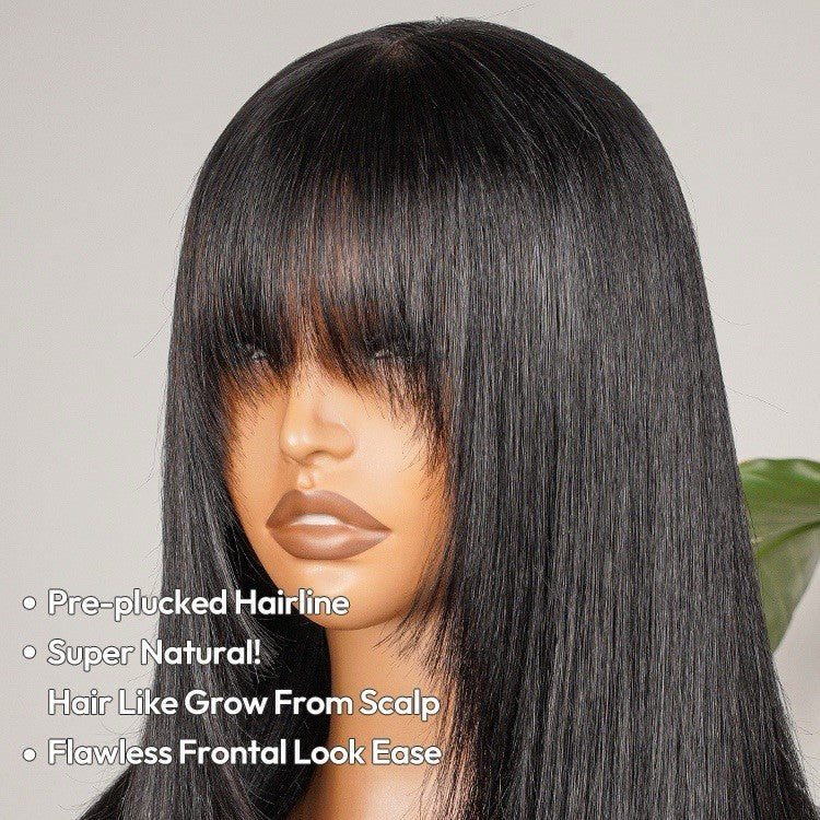 Human Hair Ready To Wear  Glueless Lace Front Wig With Bangs