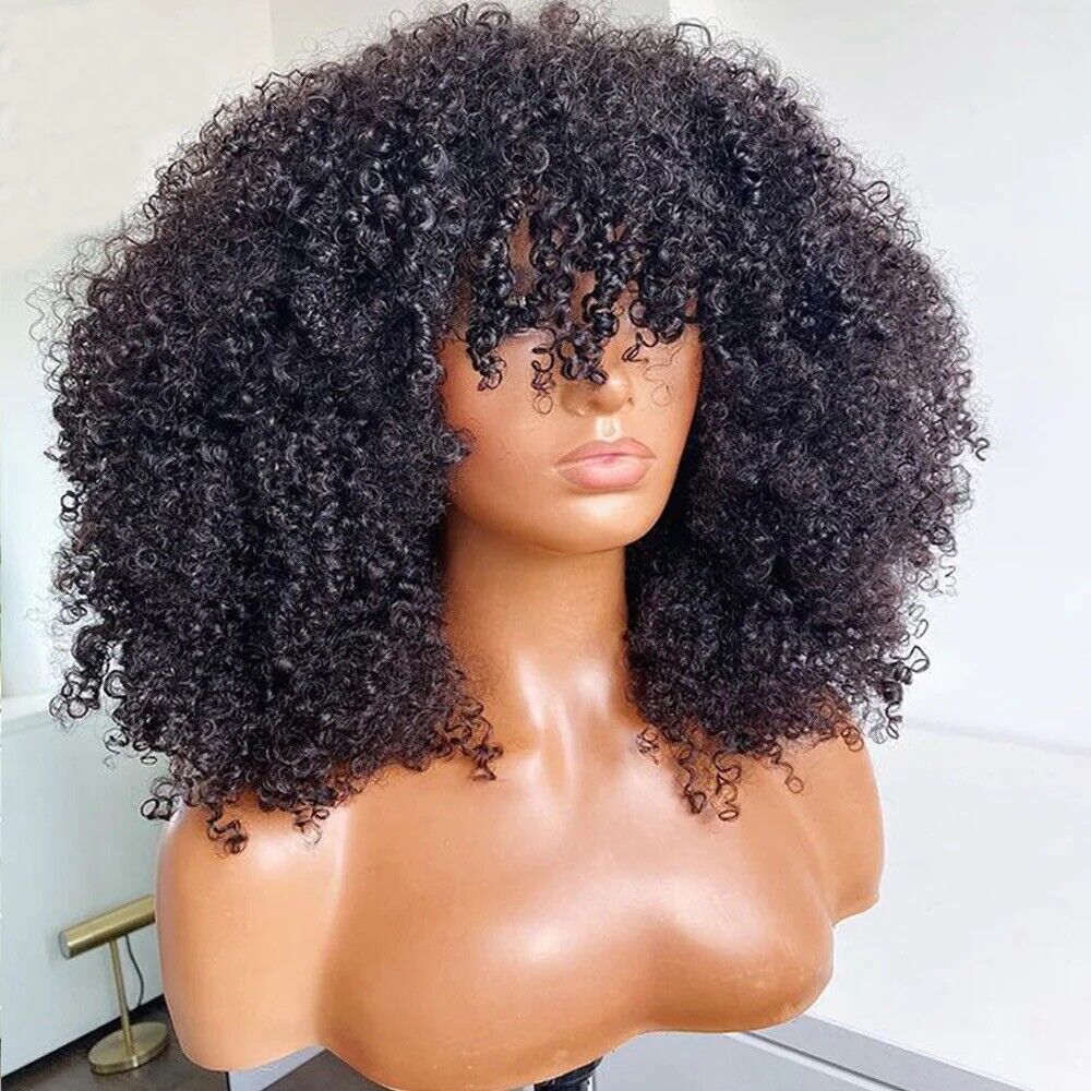 Human Hair Wigs Women Glueless Curly Short Long Wig With Bangs UK