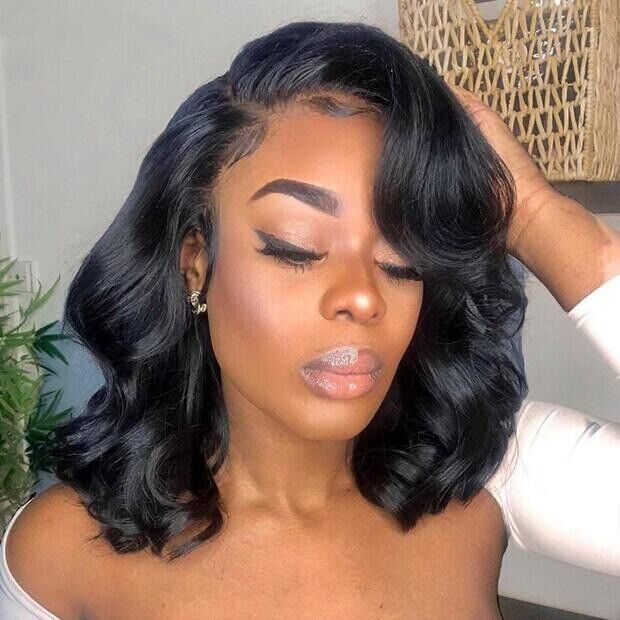 Womens Human Hair Wigs Wavy Short Lace Front Bob Wig UK