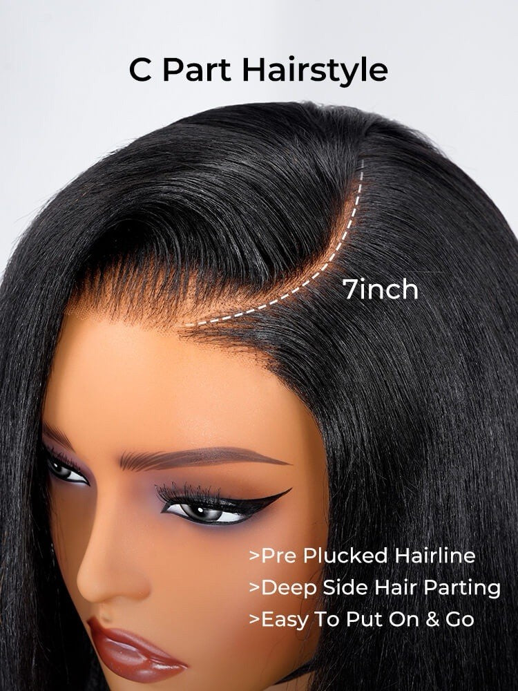 Pre Styled Side Part Light Yaki Straight 5x7 Glueless Lace Wig With Layers