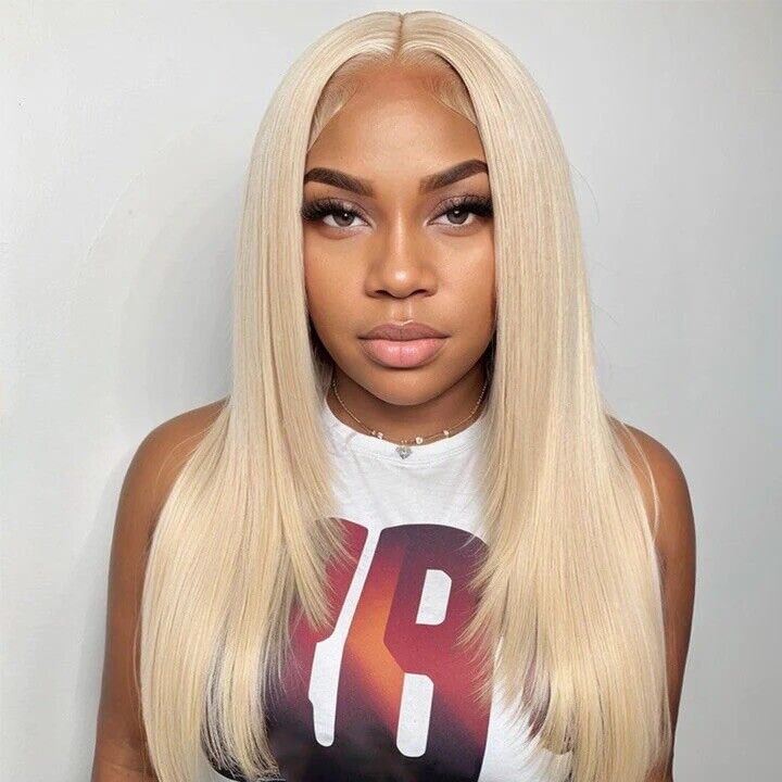 Human Hair Wigs Glueless Women Full HD Lace Front Straight Blonde Short Wig UK