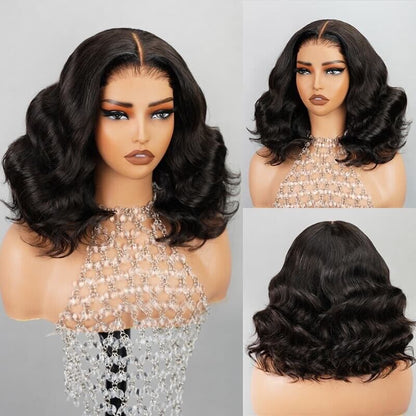 Human Hair Wigs UK Women Full Glueless Wear & Go Wavy Lace Front Short Bob Wig