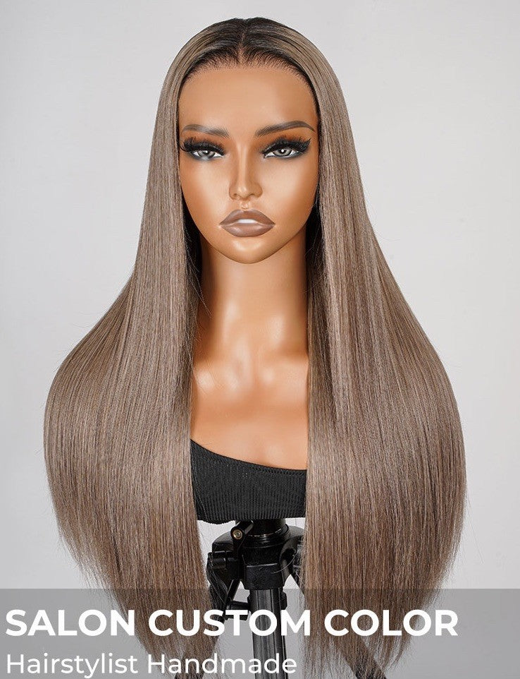 Ash Brown Ombre Silky Straight Hair Pre-Plucked Frontal Wig Ready To Go