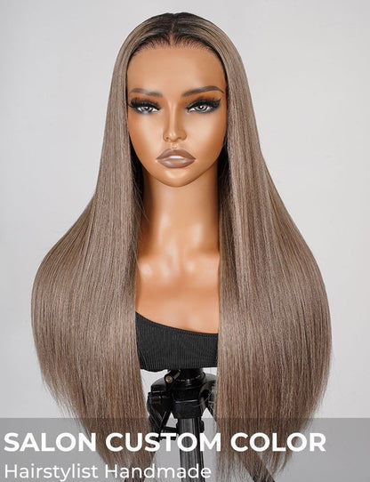 Ash Brown Ombre Silky Straight Hair Pre-Plucked Frontal Wig Ready To Go