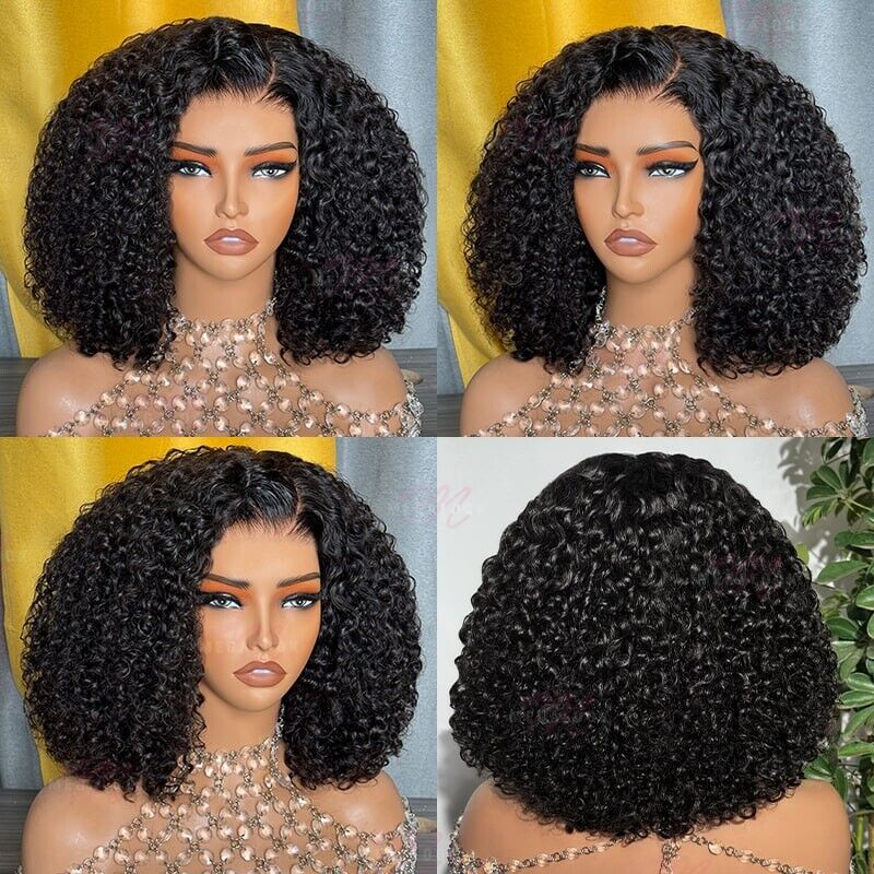 Human Hair Wigs UK Women Full Glueless Wear & Go Curly Lace Front Short Bob Wig