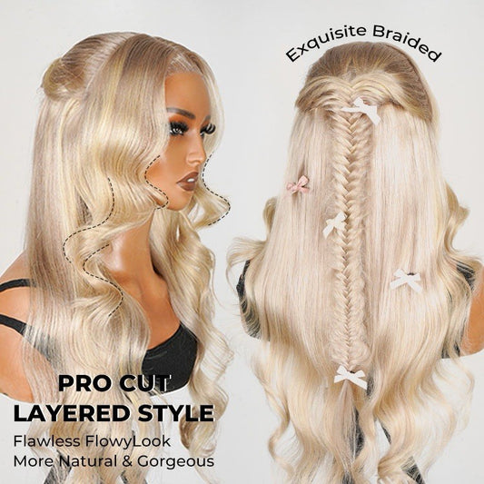 P18/613 Blonde Highlight Fishtail Braid Princess Haircut 13*4 Frontal Wig