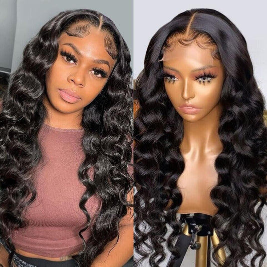 Women Human Hair Wig Glueless Loose Wave Full Lace Front Long Short Wigs UK