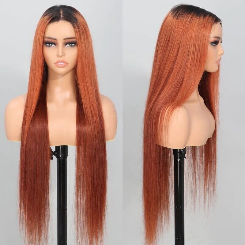 Human Hair Wigs Glueless Women Lace Front Straight Long Coloured Wig