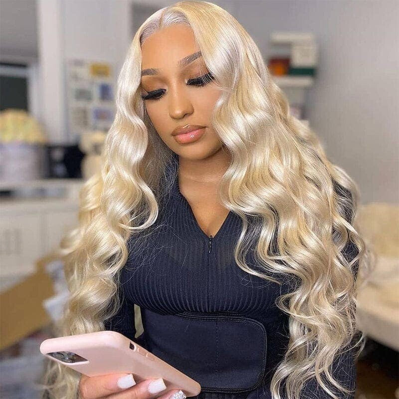UK Women Full Wig Human Hair Straight Wavy Lace Front Long Wigs 613 Blonde