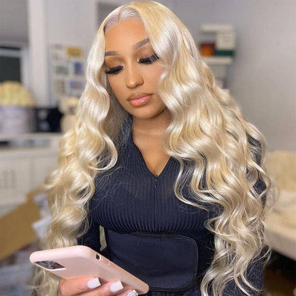 UK Women Full Wig Human Hair Straight Wavy Lace Front Long Wigs 613 Blonde