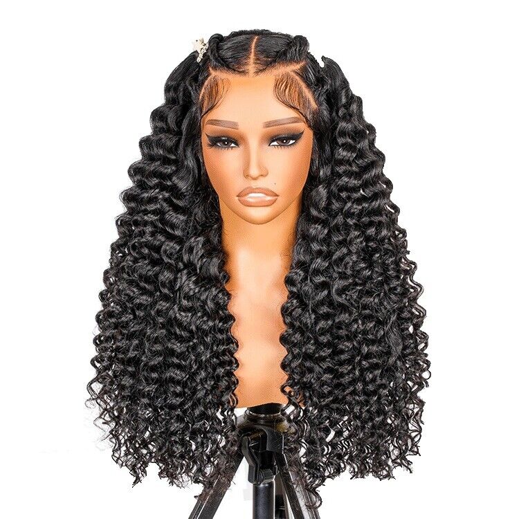 Human Hair Wigs Glueless Pre Styled Braided Lace Front Wear Go Wavy Wig Women UK