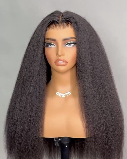 Glueless Kinky Yaki Straight Pre Cut Lace Ready To Wear Lace Front Wig