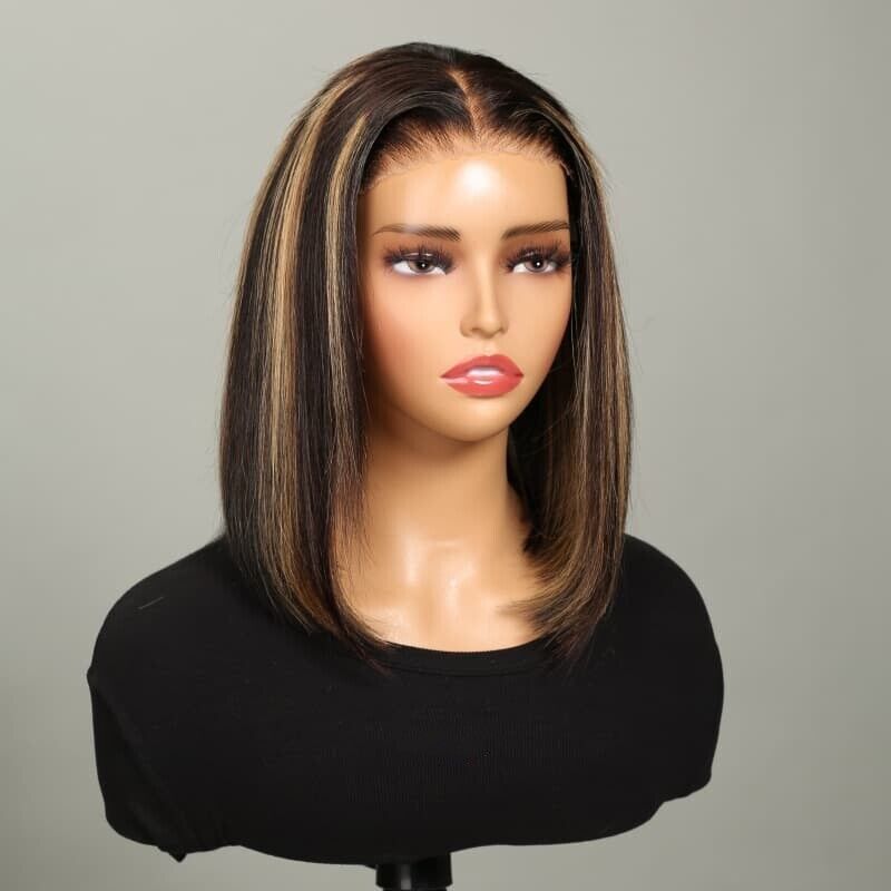 Human Hair Wig Wigs Glueless Women Wear & Go Lace Front Short Bob Wig UK