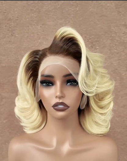 Raw Vietnamese SDD Layered Cut Lace Front Glueless Bob Wig 250% Blonde /Brown