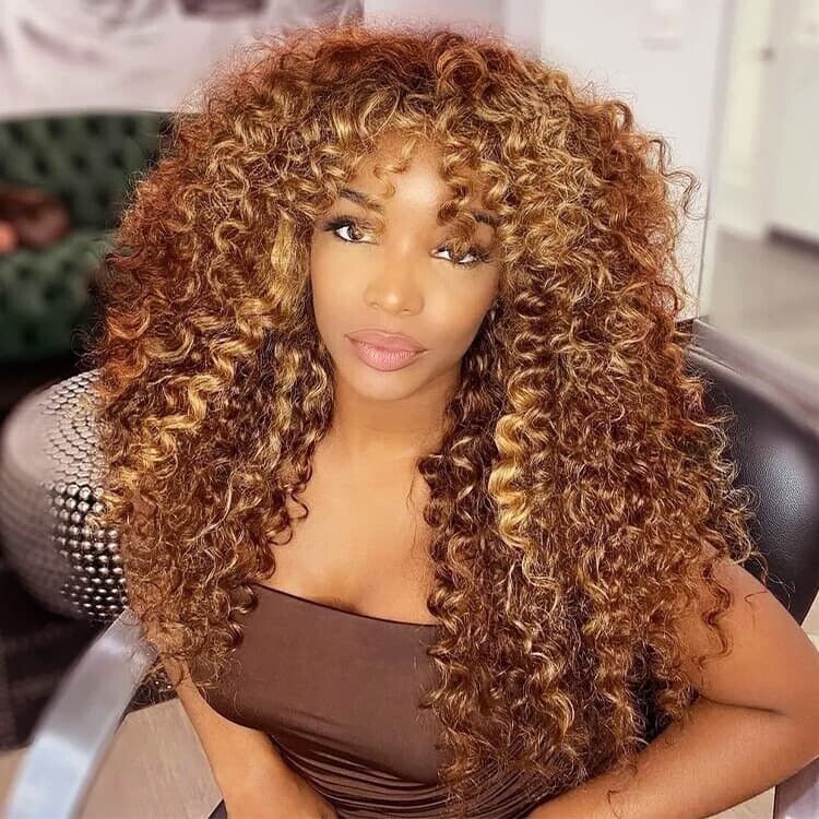 Human Hair Wigs Women Glueless Curly Short Long Wig With Bangs UK