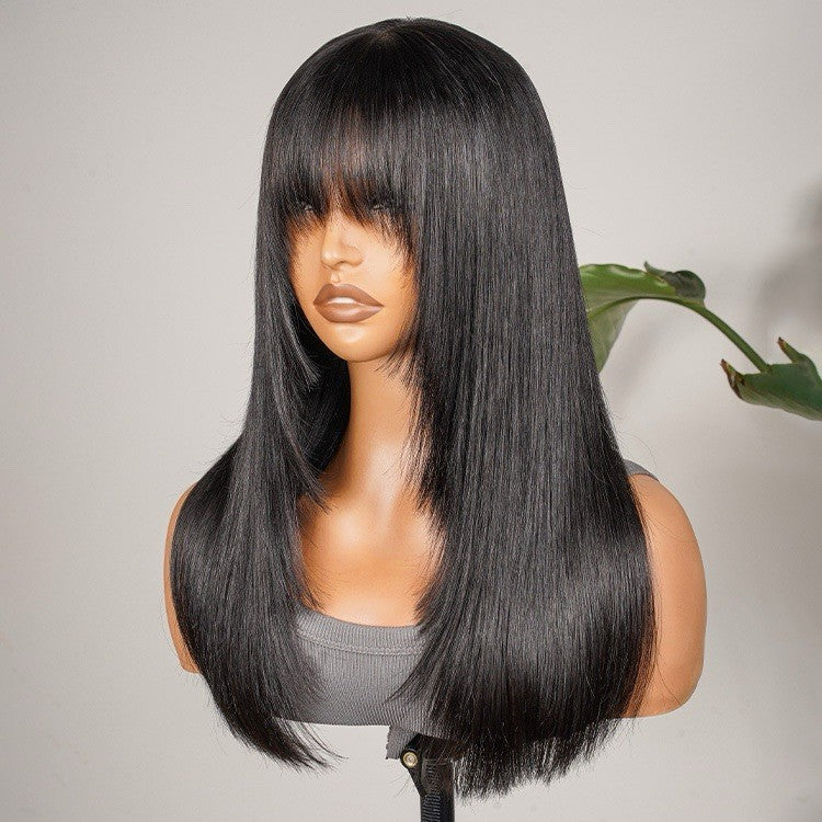 Human Hair Ready To Wear  Glueless Lace Front Wig With Bangs