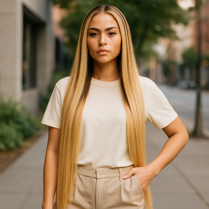Raw Vietnamese Human Hair Glueless Blonde Ombré Ready To  Wear 250% Full Density Straight Wig