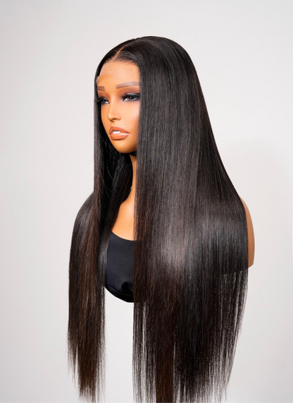 Chic Luxe  Hair | Pin- Straight Glossy Strands Silky Pre-Cut Lace Wig Glueless Wig Ready To Go Bone Straight 6×5 Wig 250% | 100% Human Hair