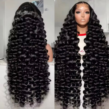 50inch Vietnamese Single Donor Raw Human Hair Glueless Lace Front Pre Styled Loose Wave Wand Curl 300% Full Density Wig
