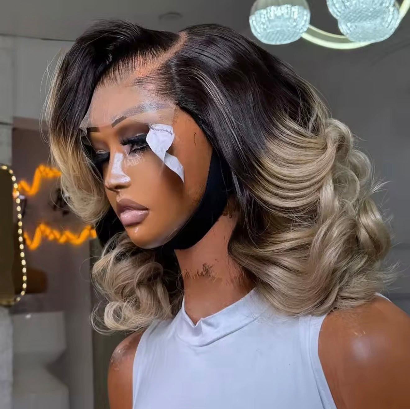 Raw Vietnamese Layered Cut Lace Front Glueless Bob Wig 1B Ombre Blonde 5*5 Lace Front With Natural Hairline 250% Density