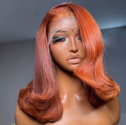 Vietnamese Layered Cut Lace Front Glueless Bob Wig Burnt Orange Short Bob  13*4 Lace Front With Natural Hairline 250% Density
