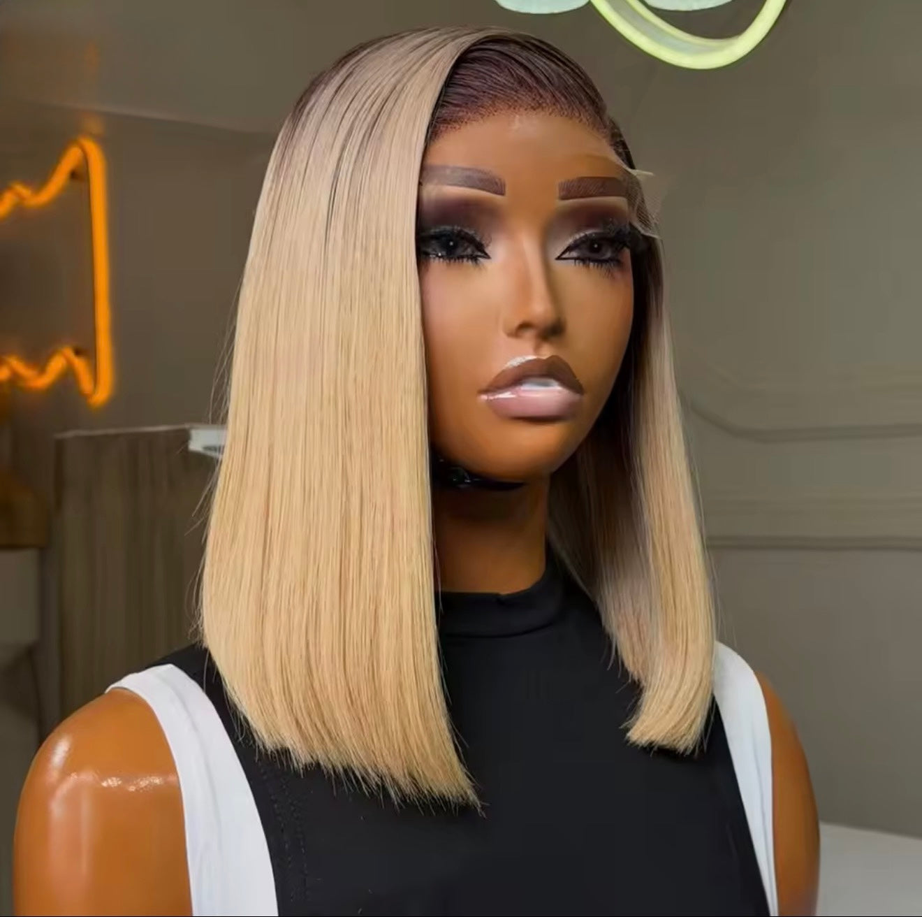 Raw Vietnamese SDD Bone Straight Lace Front Glueless Bob Wig Brown Ombre 613 Short Bob Wig  5*5 Lace Front With Natural Hairline 250% Density