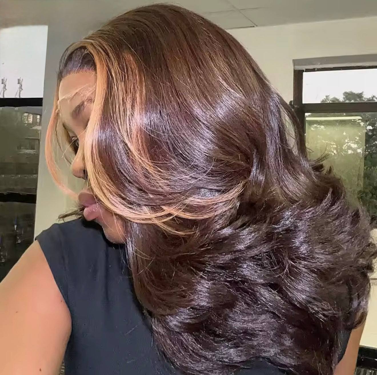 Vietnamese Layered Cut Lace Front Brown And 27 Highlight Wig  5*5 Lace Front With Natural Hairline 250% Density