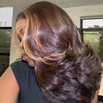 Vietnamese Layered Cut Lace Front Brown And 27 Highlight Wig  5*5 Lace Front With Natural Hairline 250% Density