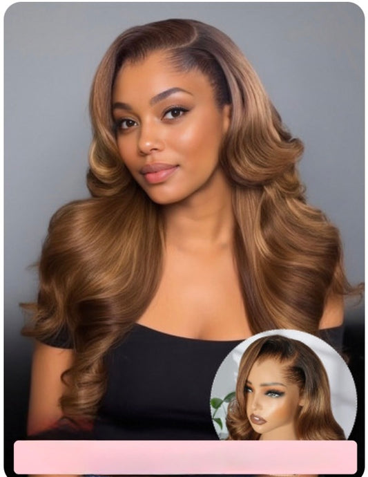 Chic Luxe Hair | Ombre Brown Loose Body Wave 13x6 Transparent Lace Front Wig With Lagos Hairline | 250% Density