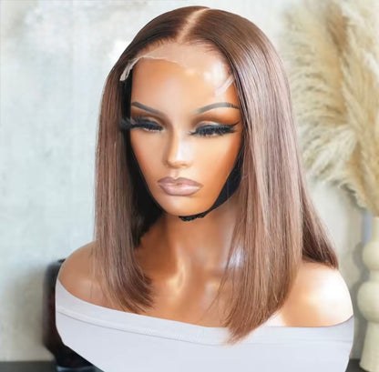 ChicLuxe Hair Milk Tea Brown Silky Straight Lace Front Glueless Bob Wig Short Bob Wig  5*5 Lace Front With Natural Hairline 250% Density
