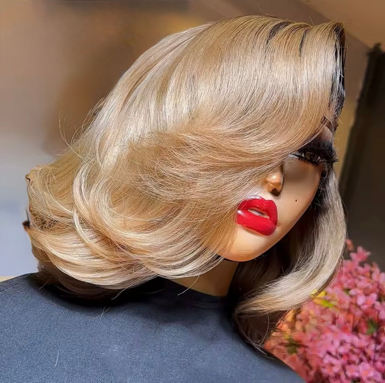 Raw Vietnamese Layered Cut Lace Front Glueless Bob Wig Black Roots 27 Blonde Ombre 5*5 Lace Front With Natural Hairline 250% Density