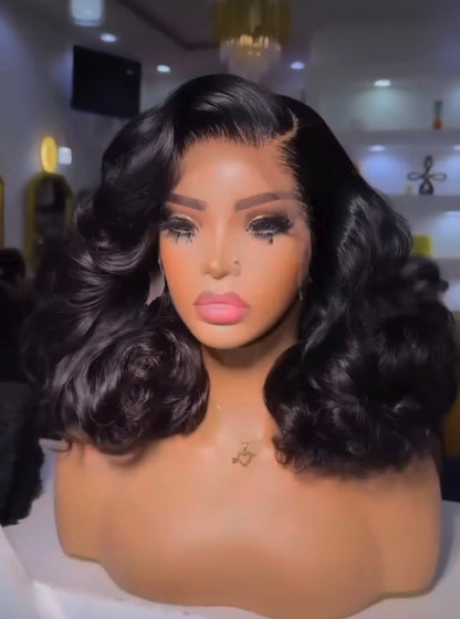 ChicLuxe Hair Vietnamese Double Drawn DD Layered Bouncy Wave 13*4 Glueless Lace Pre-Styled Wig With Curtain Bangs And Natural Hairline| Jet Black |250% Full Density
