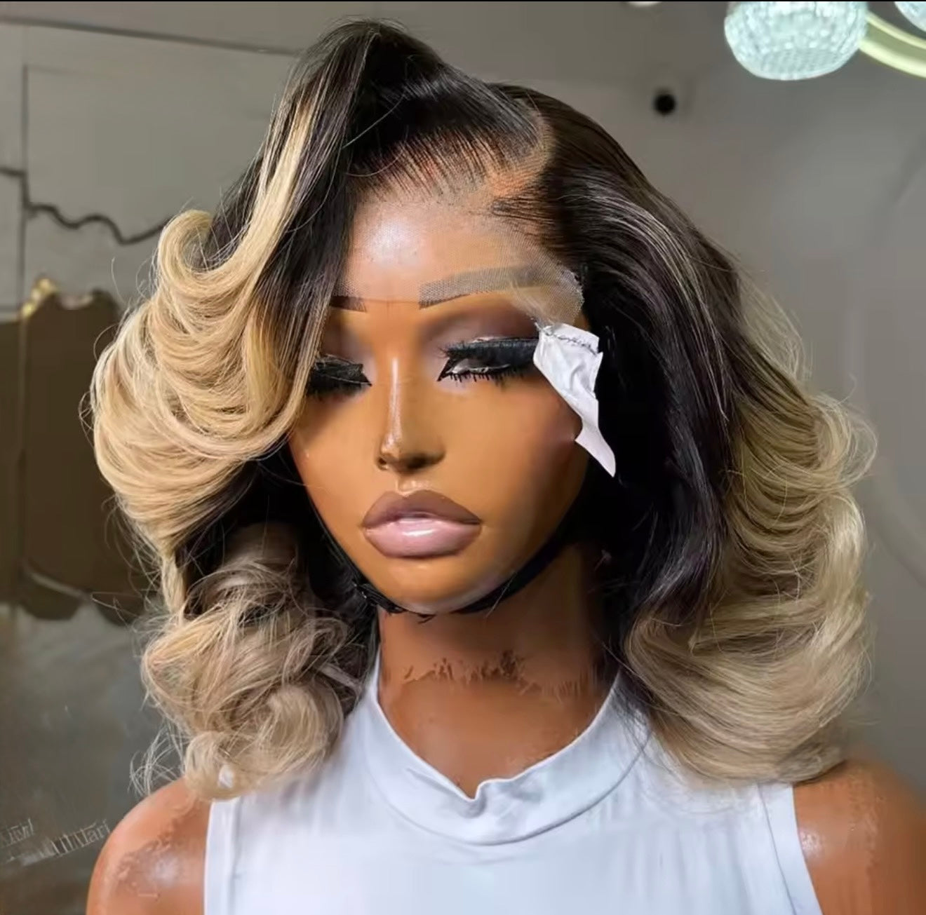 Raw Vietnamese Layered Cut Lace Front Glueless Bob Wig 1B Ombre Blonde 5*5 Lace Front With Natural Hairline 250% Density