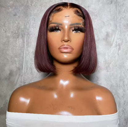 ChicLuxe Hair Burgundy Silky Straight Lace Front Glueless Bob Wig Short Bob Wig  5*5 Lace Front With Natural Hairline 250% Density