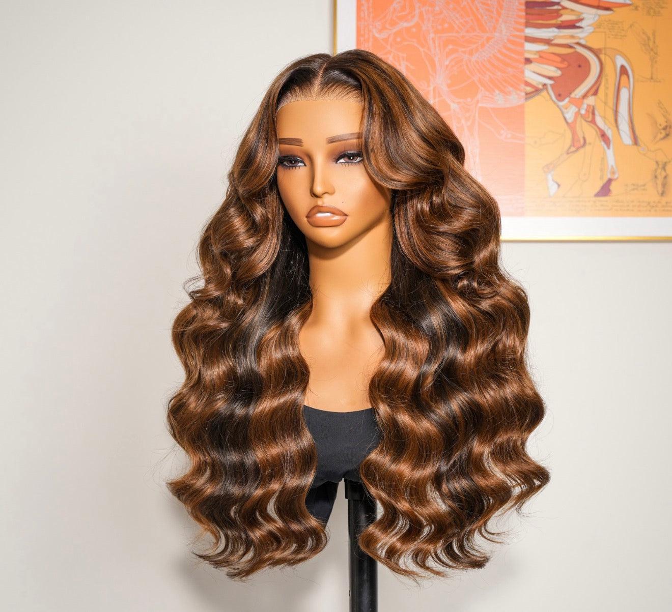 Chic Luxe Hair Caramel Balayage Wig | Wavy | 100% Raw Vietnamese Hair | 13x4 Lace