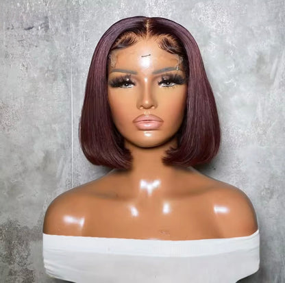 ChicLuxe Hair Burgundy Silky Straight Lace Front Glueless Bob Wig Short Bob Wig  5*5 Lace Front With Natural Hairline 250% Density