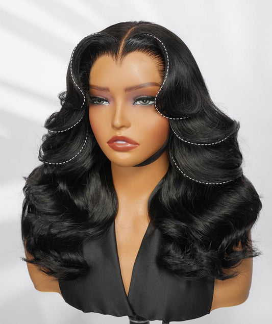 Chic Luxe Hair | Pre- Styled Ready To Wear Layered Cut 6x8 Glueless Layered Cut M-Hairline | 250% Density Body Wave Drawstring Lace Wig