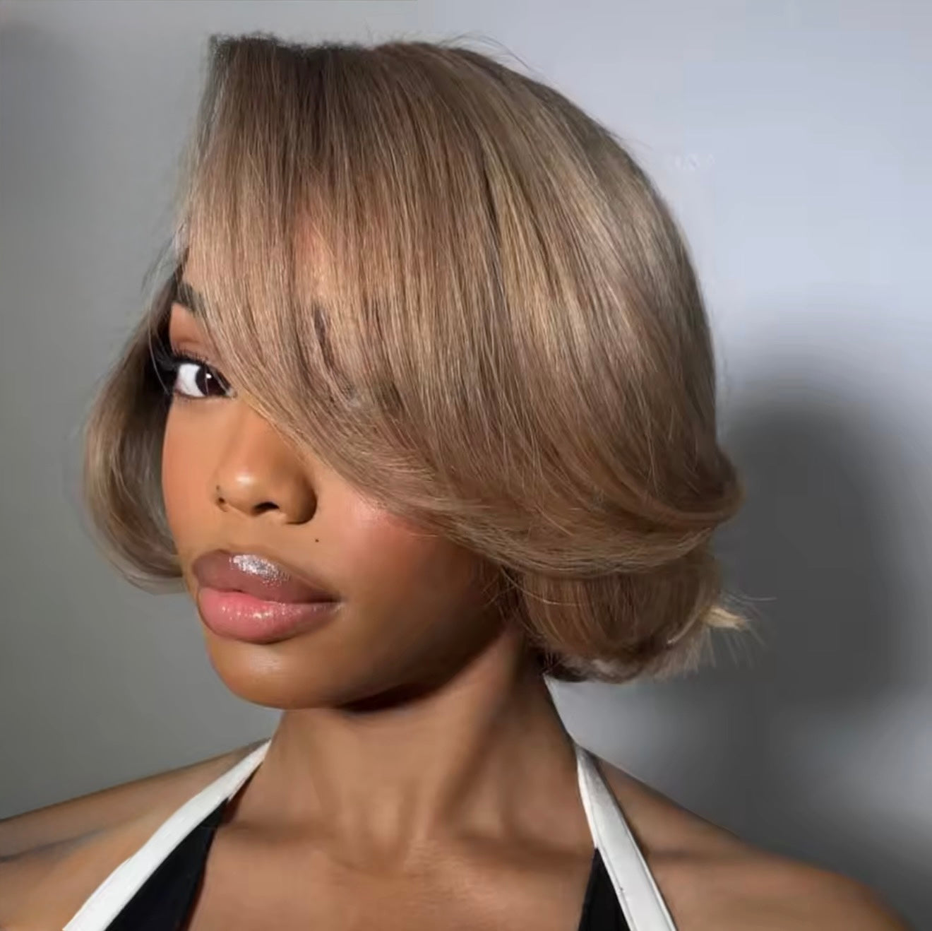 Raw Vietnamese Layered Cut Lace Front Glueless Bob Wig Ash with Brown Roots 13*6 Lace Front With Natural Hairline 250% Density