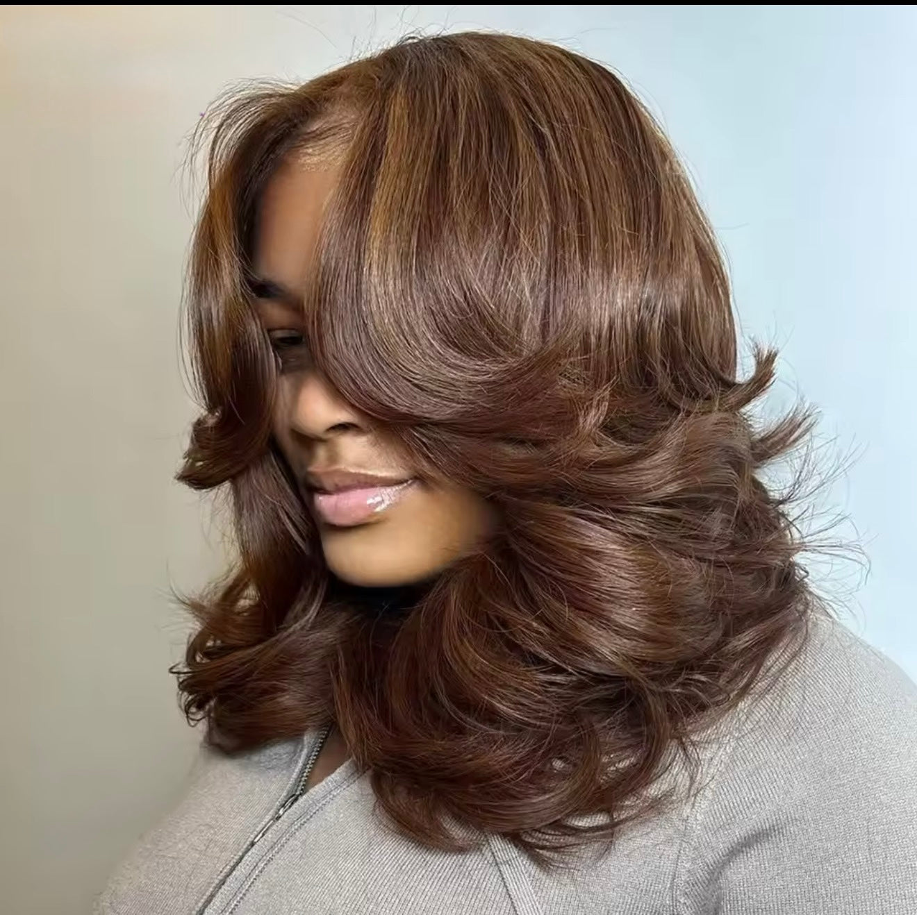 Raw Vietnamese Layered Cut Lace Front Glueless Bob Wig Chestnut Brown 5*5 Lace Front With Natural Hairline 250% Density