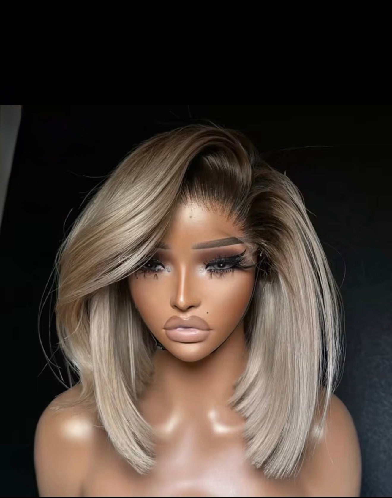 Raw Vietnamese SDD Ash Blonde With Brown Roots Short Bob Wig Transparent 13x4 Full Lace Frontal Human Hair Straight Bob Wig Pre Plucked With Natural Hairline  250% Density