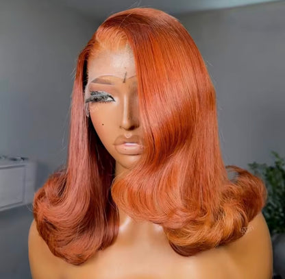 Vietnamese Layered Cut Lace Front Glueless Bob Wig Burnt Orange Short Bob  13*4 Lace Front With Natural Hairline 250% Density