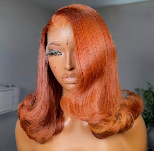 Vietnamese Layered Cut Lace Front Glueless Bob Wig Burnt Orange Short Bob  13*4 Lace Front With Natural Hairline 250% Density