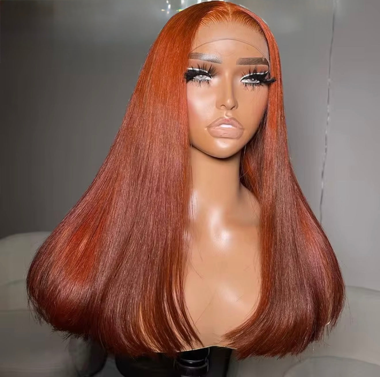 Vietnamese Ginger Orange Bone Straight Lace Front Glueless Pre-Styled Wig Short Bob  5*5 Lace Front With Natural Hairline 250% Full Density Summer Must Have