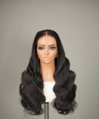 Chic Luxe Hair Pre-Styled Bouncy Flowy Wavy 250% Density Ready To Wear Natural Black Wig| 100% Human Hair