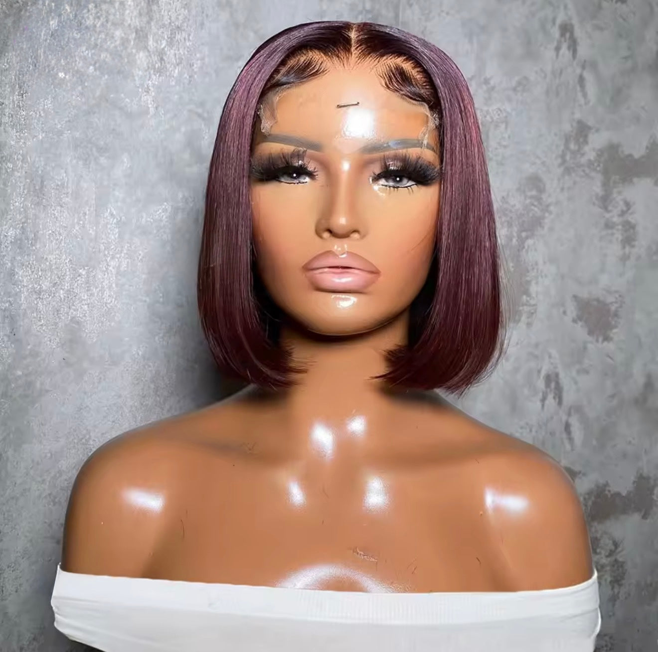 ChicLuxe Hair Burgundy Silky Straight Lace Front Glueless Bob Wig Short Bob Wig  5*5 Lace Front With Natural Hairline 250% Density