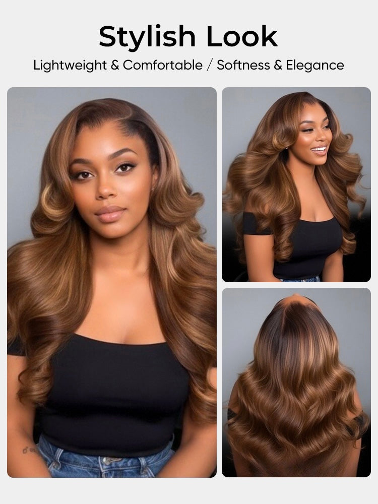 Chic Luxe Hair | Ombre Brown Loose Body Wave 13x6 Transparent Lace Front Wig With Lagos Hairline | 250% Density