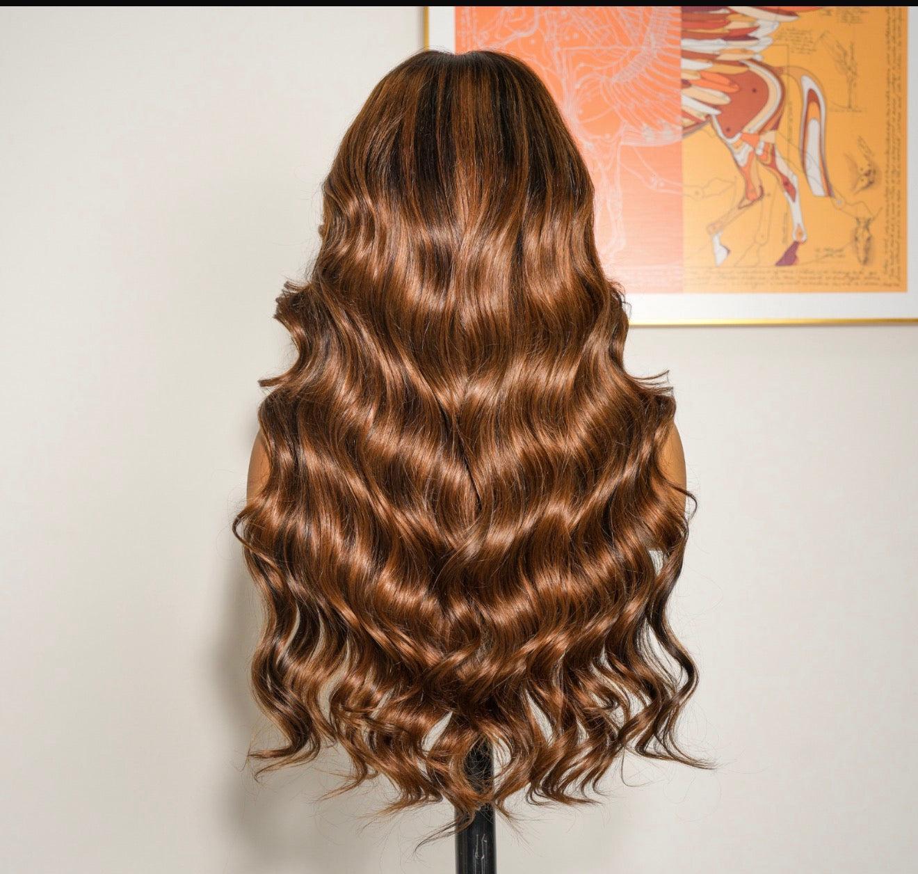 Chic Luxe Hair Caramel Balayage Wig | Wavy | 100% Raw Vietnamese Hair | 13x4 Lace